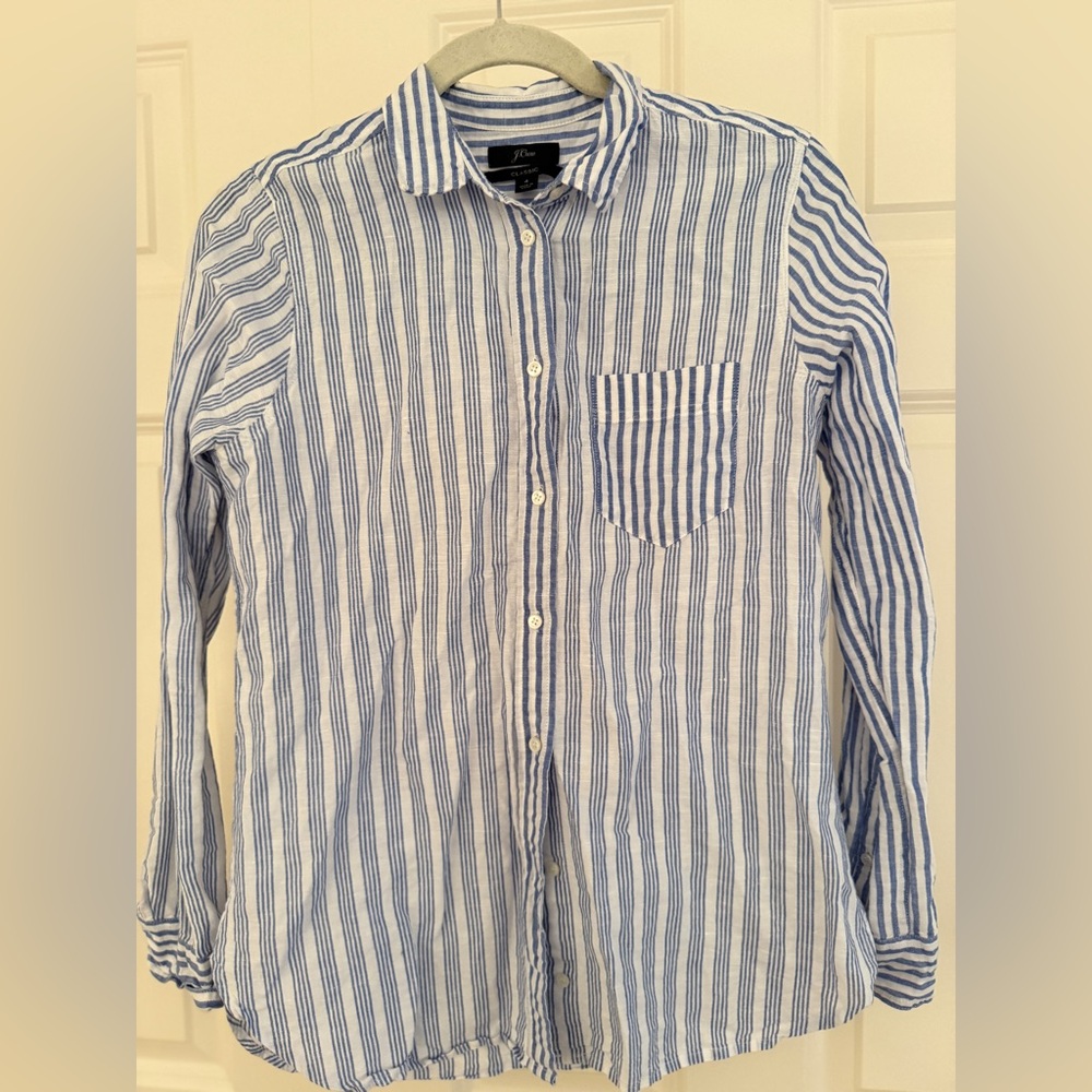 J. Crew Linen-Cotton Striped Button-Down Shirt - Size 4
